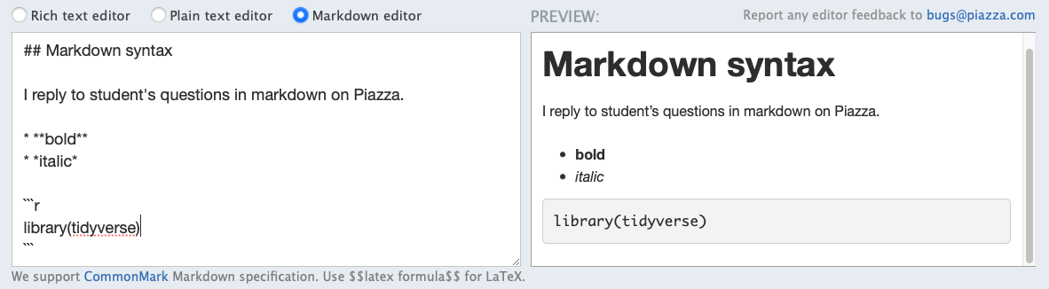 Text Editor Options - Student : Piazza
